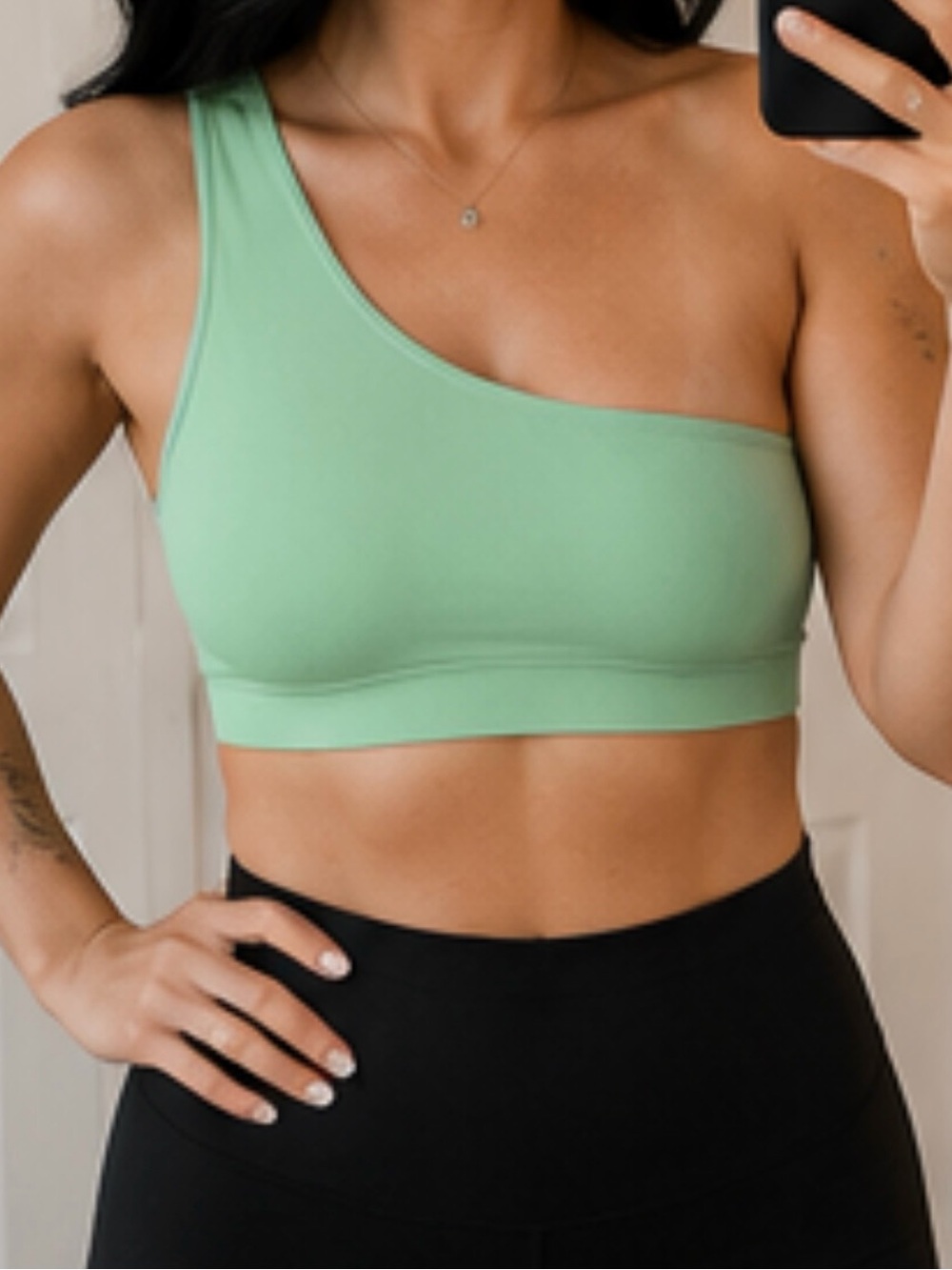 One-Shoulder Green Swim Top